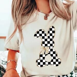 Checkered Easter Bunny Sa^ Shirt For   Teens Preppy Coquette